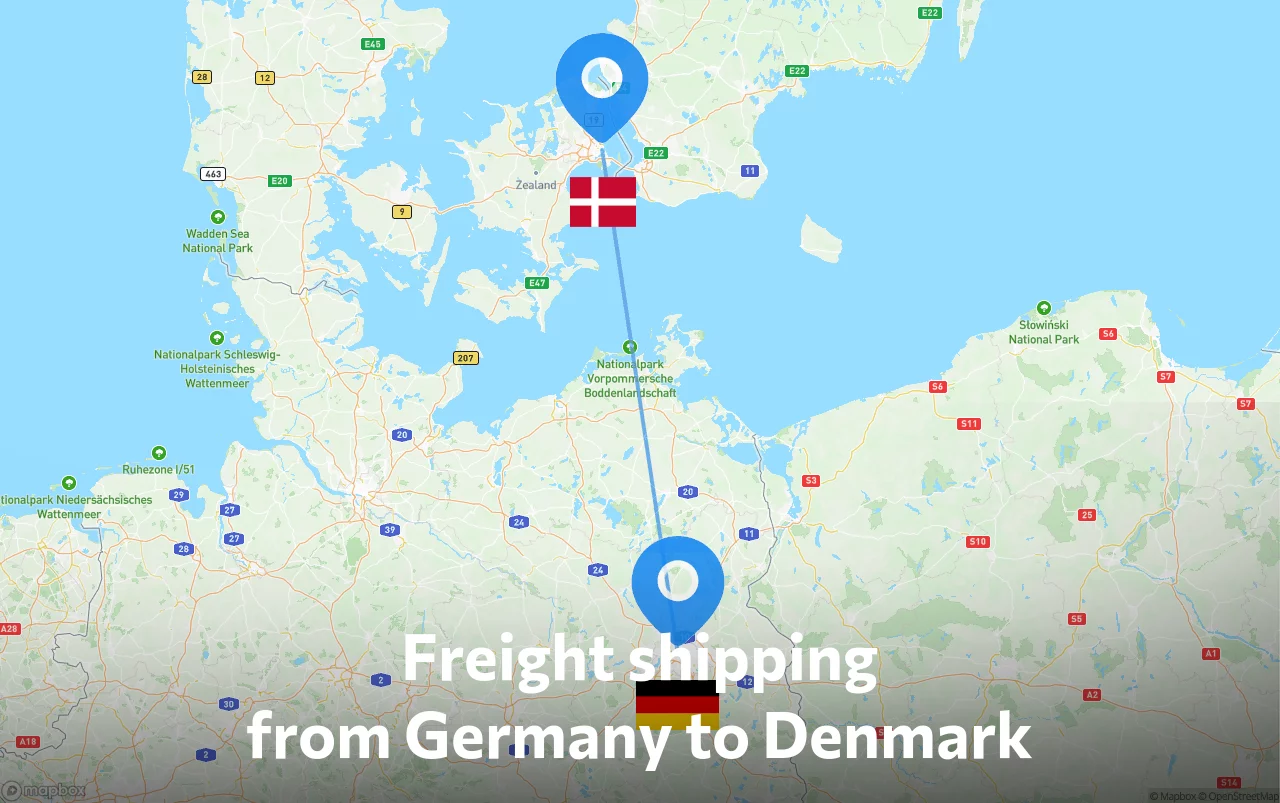 Shipping route from Germany to Denmark