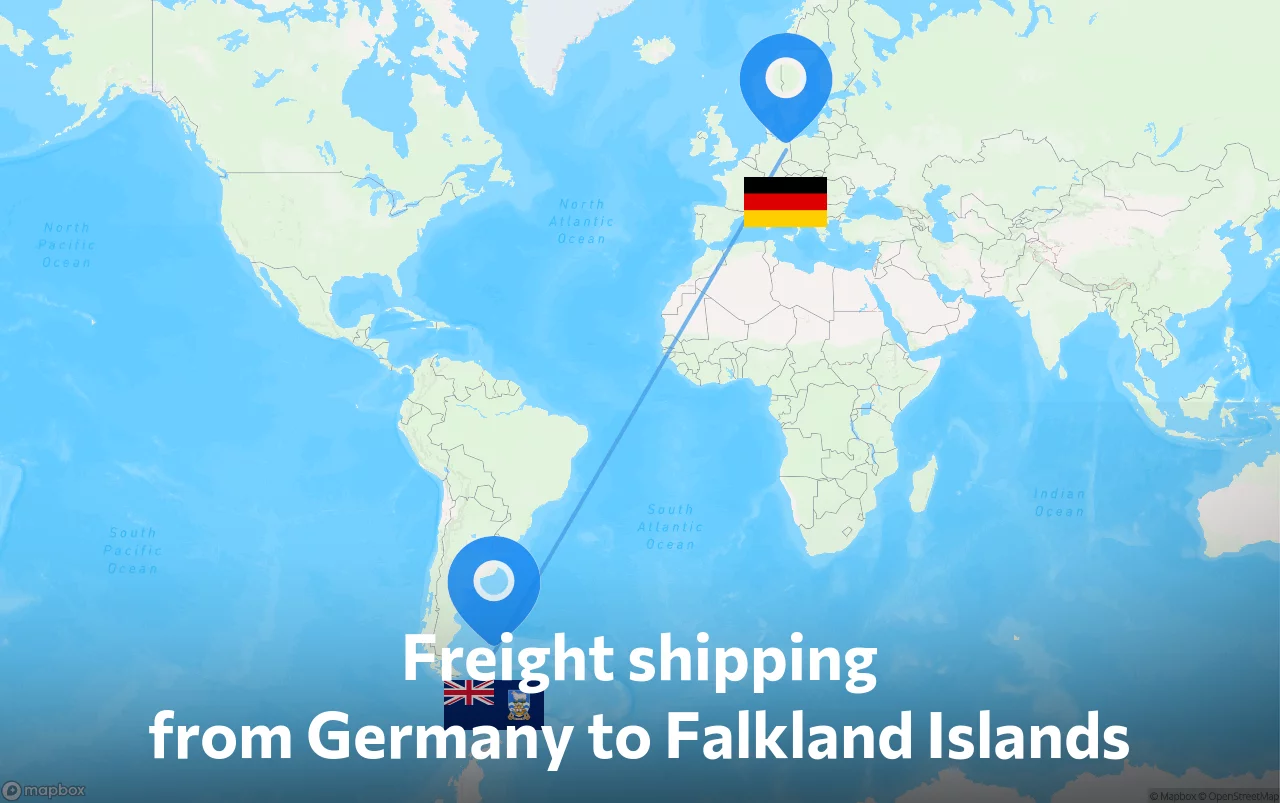 Shipping route from Germany to Falkland Islands