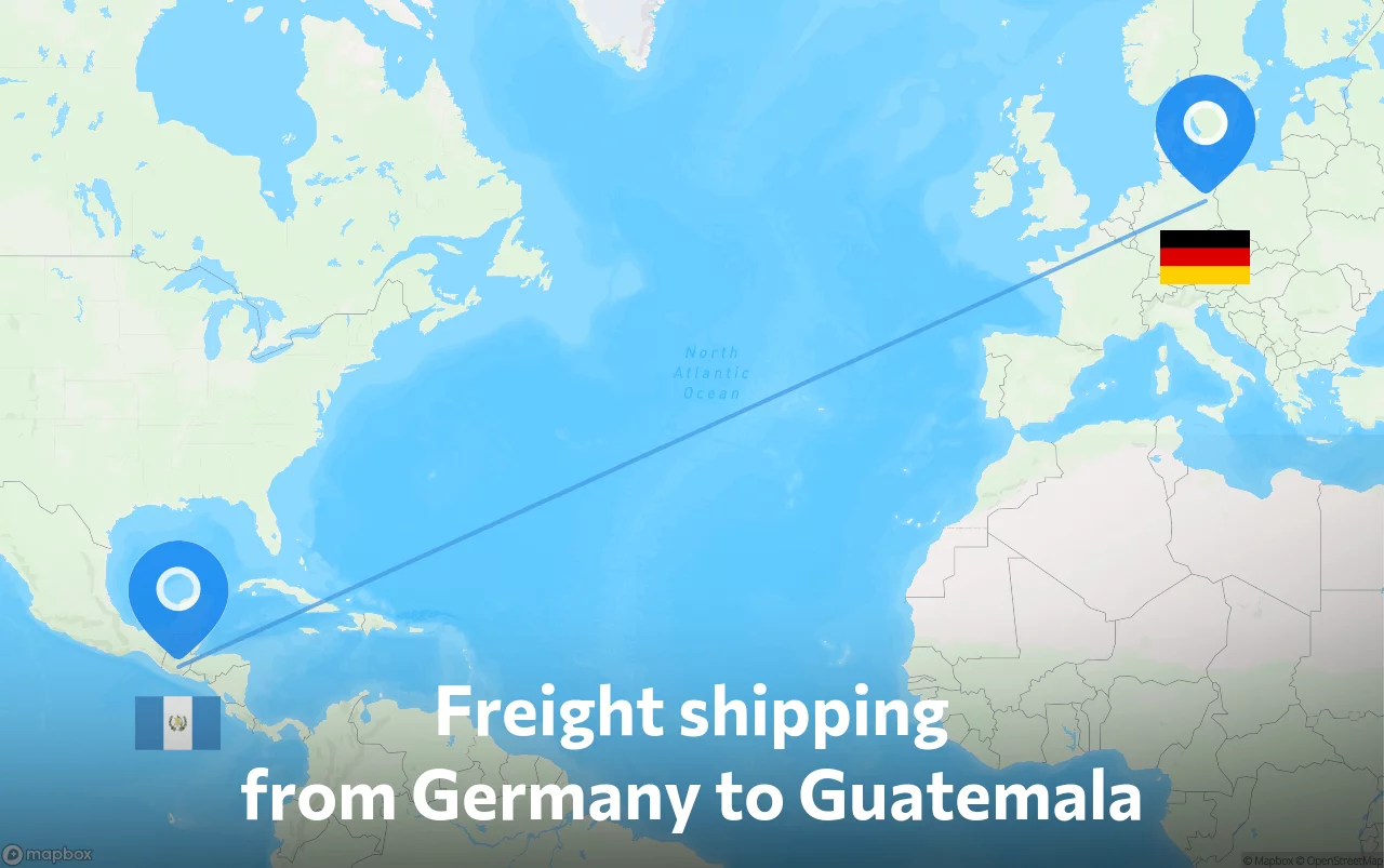 Shipping route from Germany to Guatemala