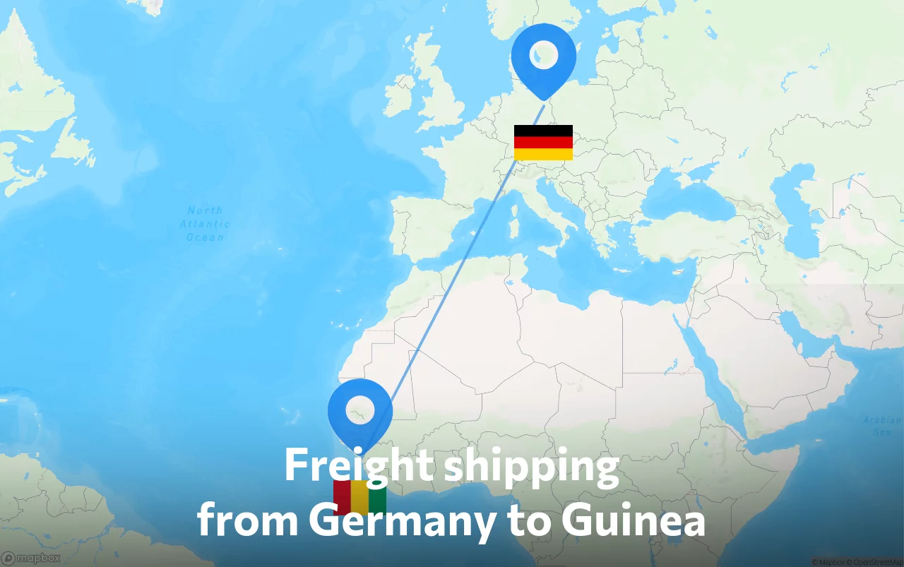 Shipping route from Germany to Guinea