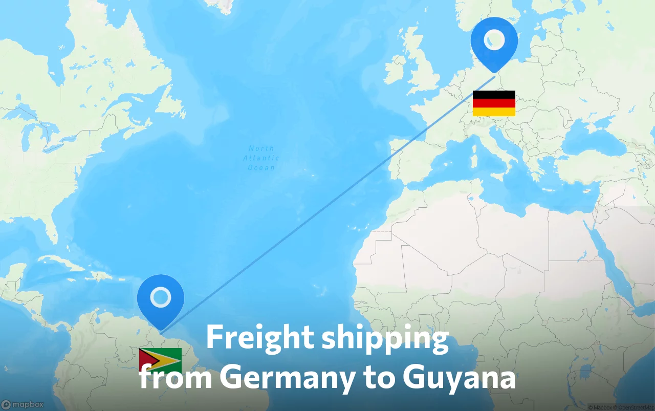 Shipping route from Germany to Guyana