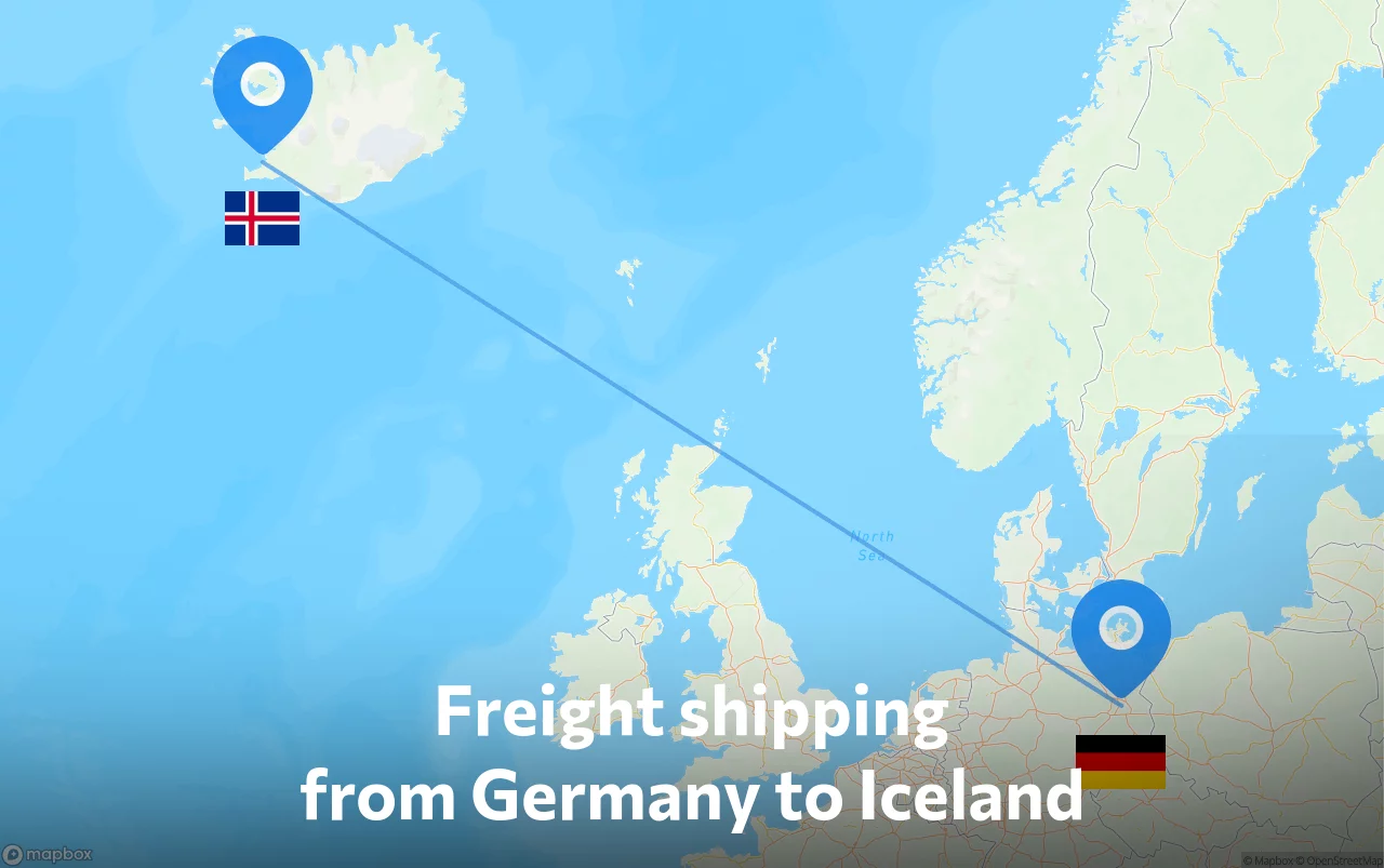Shipping route from Germany to Iceland