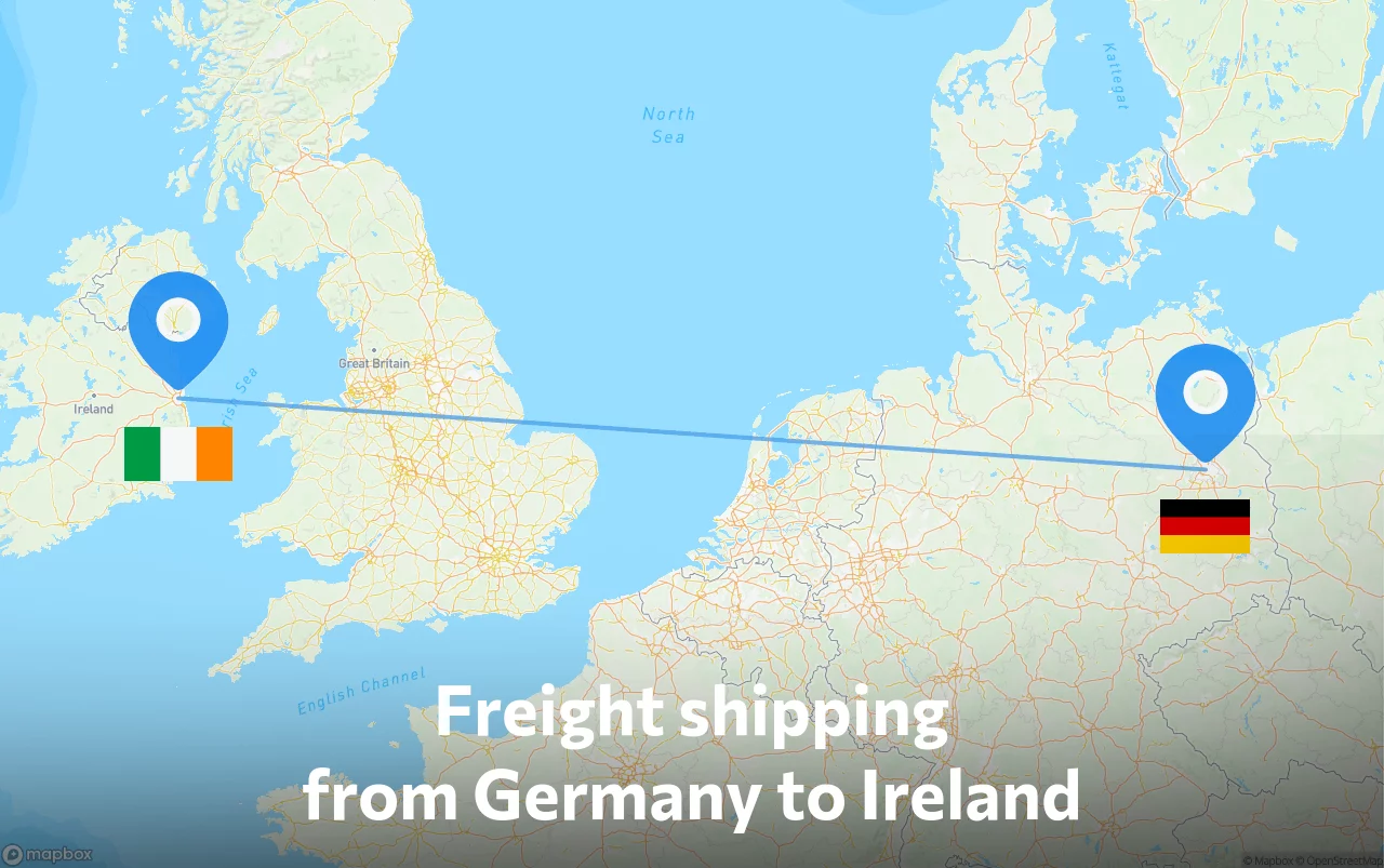 Shipping route from Germany to Ireland
