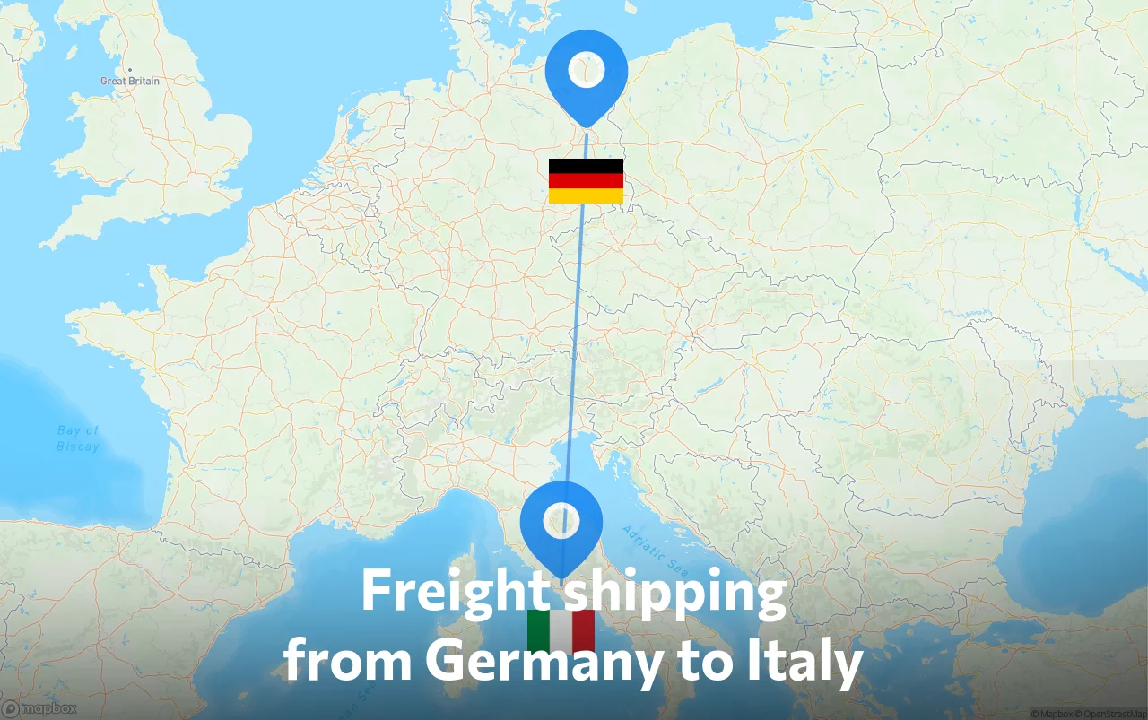 Shipping route from Germany to Italy