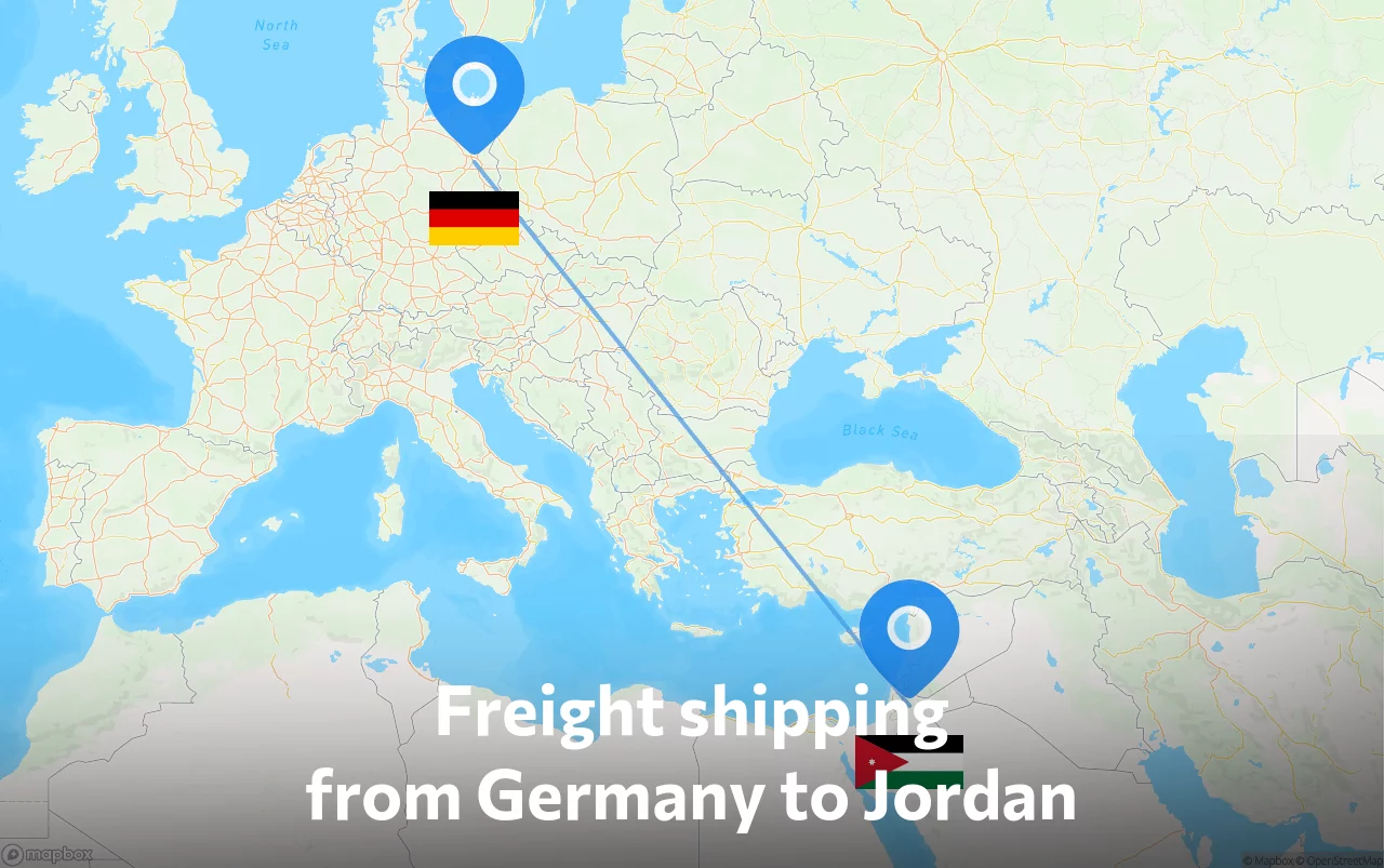 Shipping route from Germany to Jordan