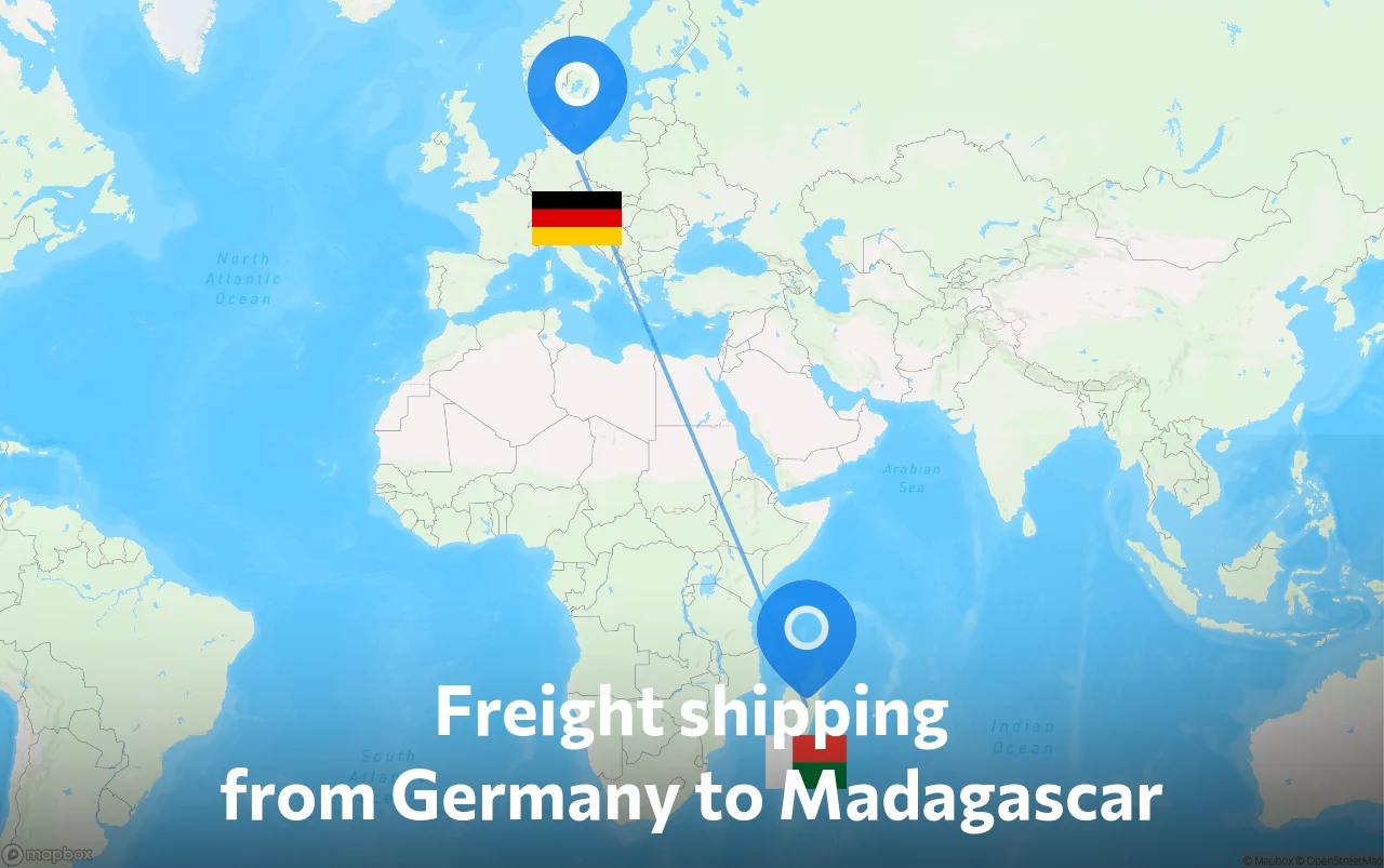Shipping route from Germany to Madagascar
