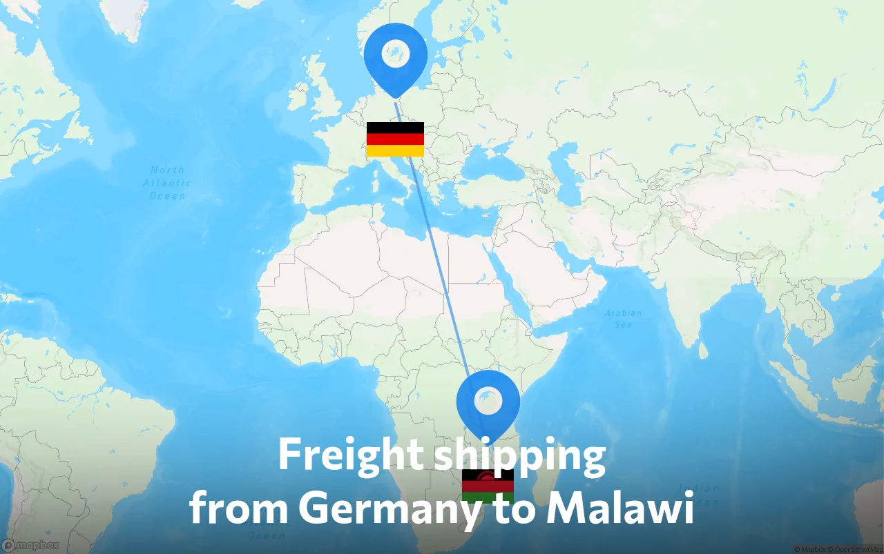 Shipping route from Germany to Malawi