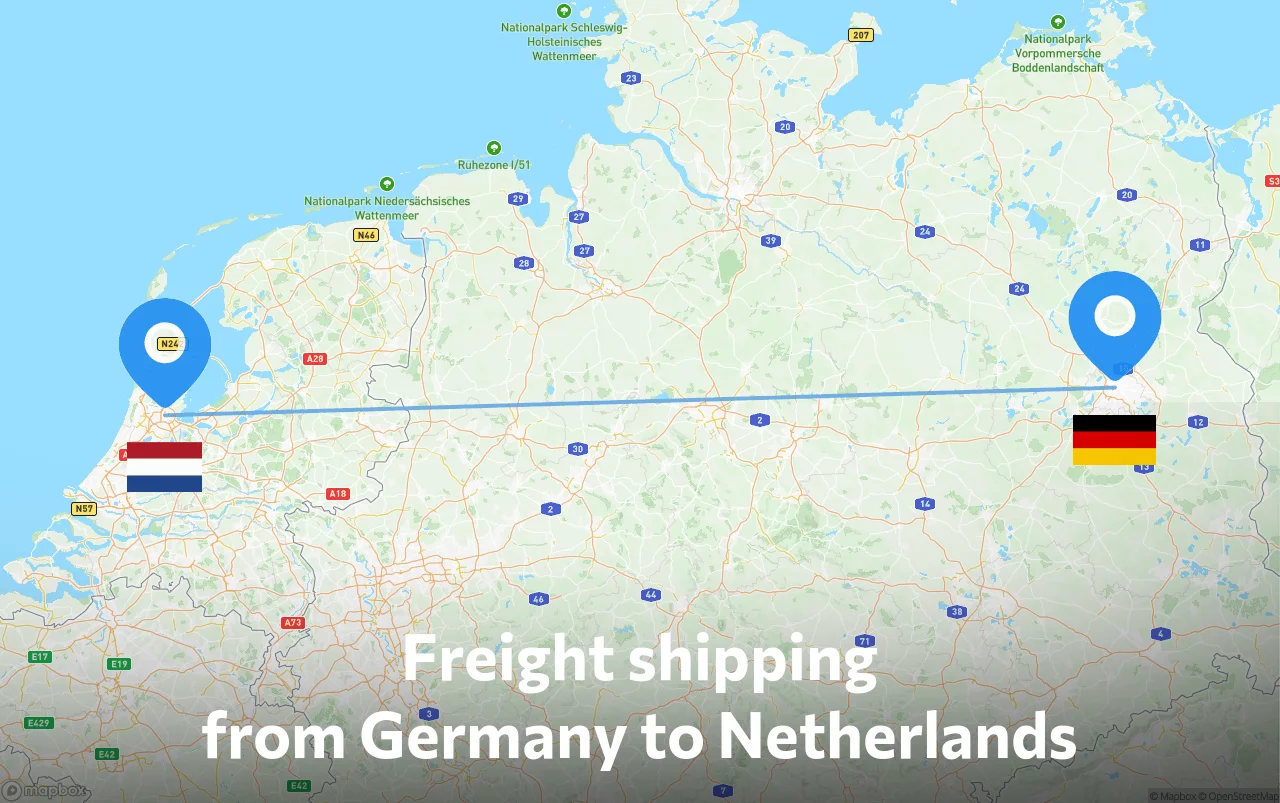 Shipping route from Germany to Netherlands
