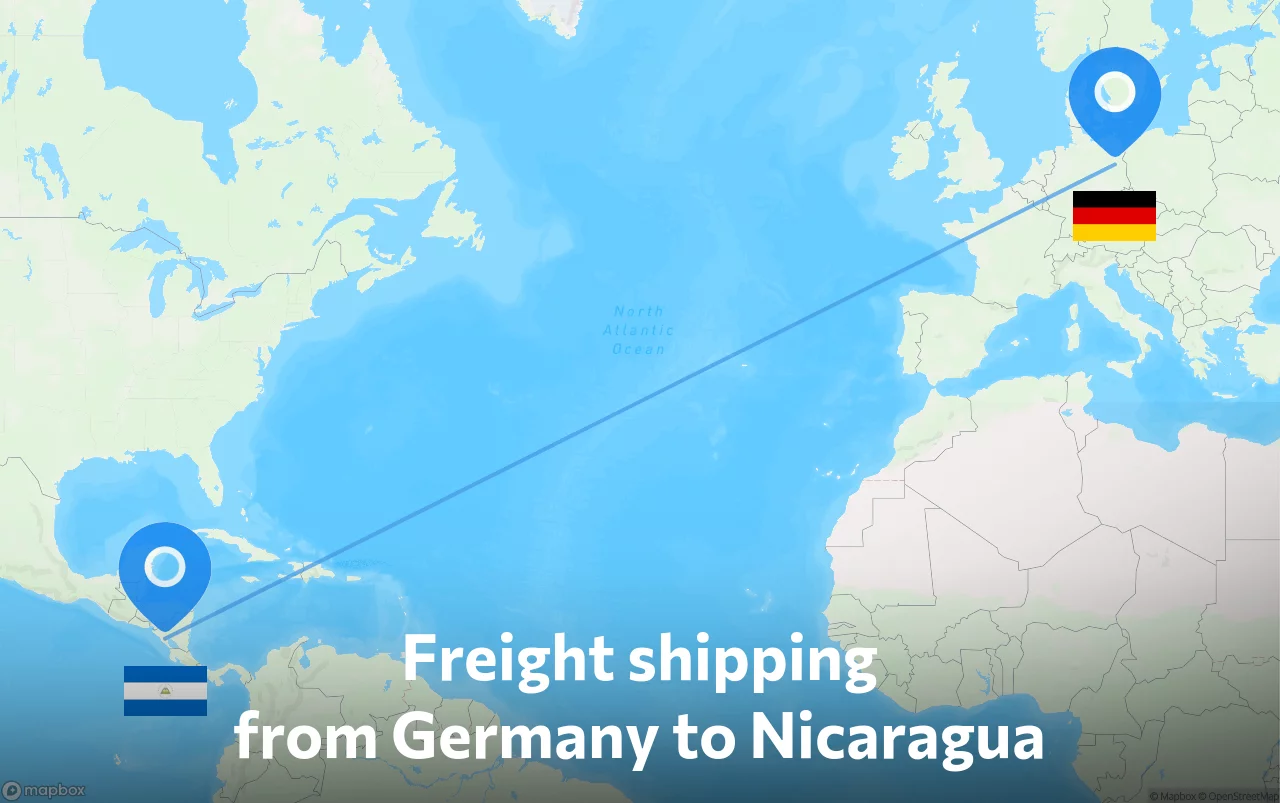 Shipping route from Germany to Nicaragua