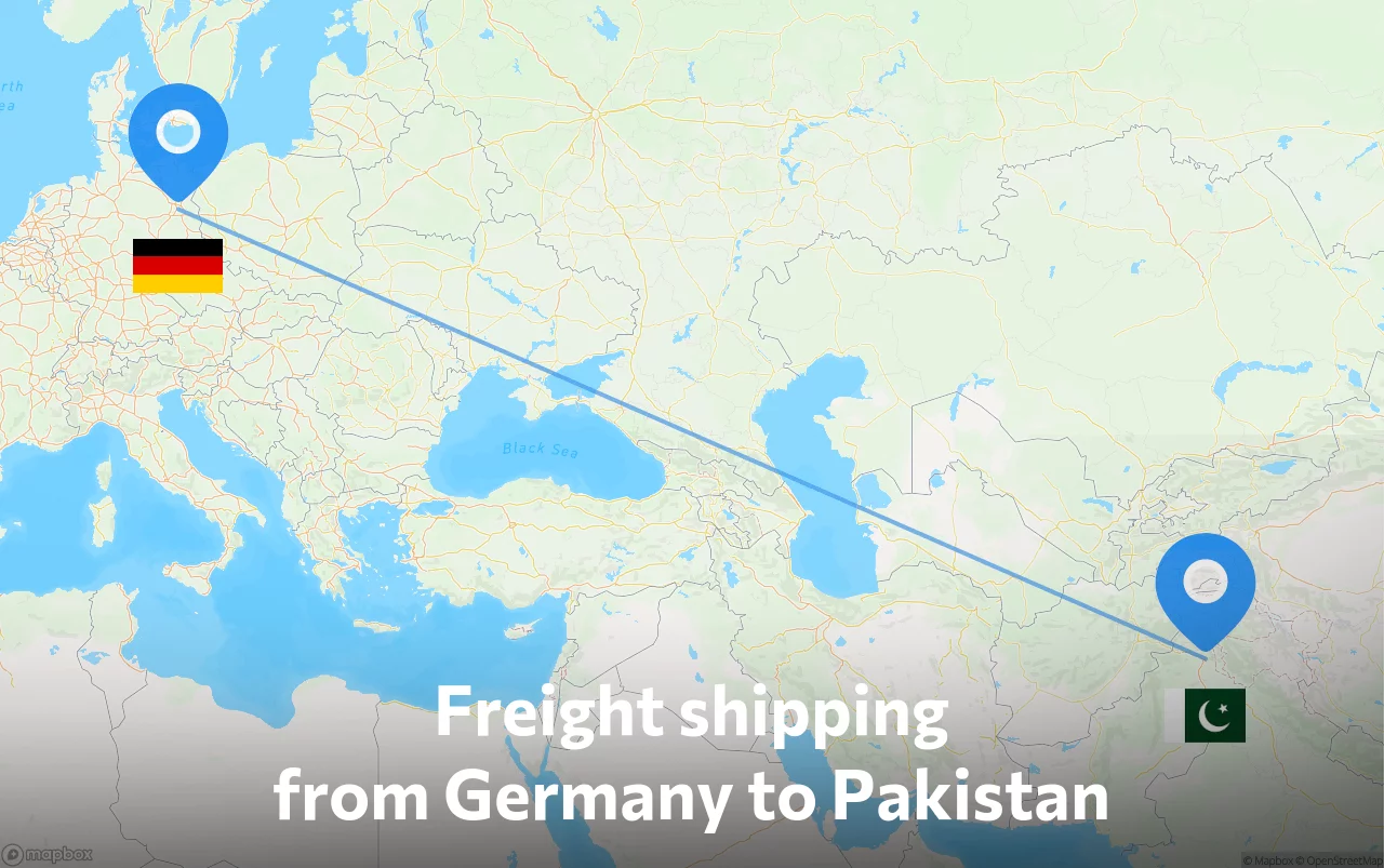 Shipping route from Germany to Pakistan
