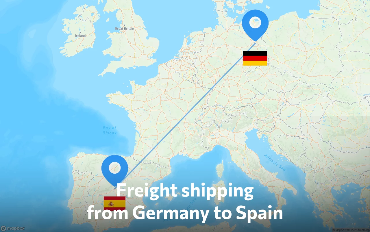 Shipping route from Germany to Spain