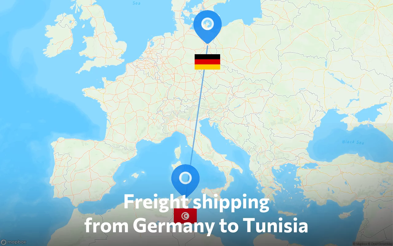 Shipping route from Germany to Tunisia