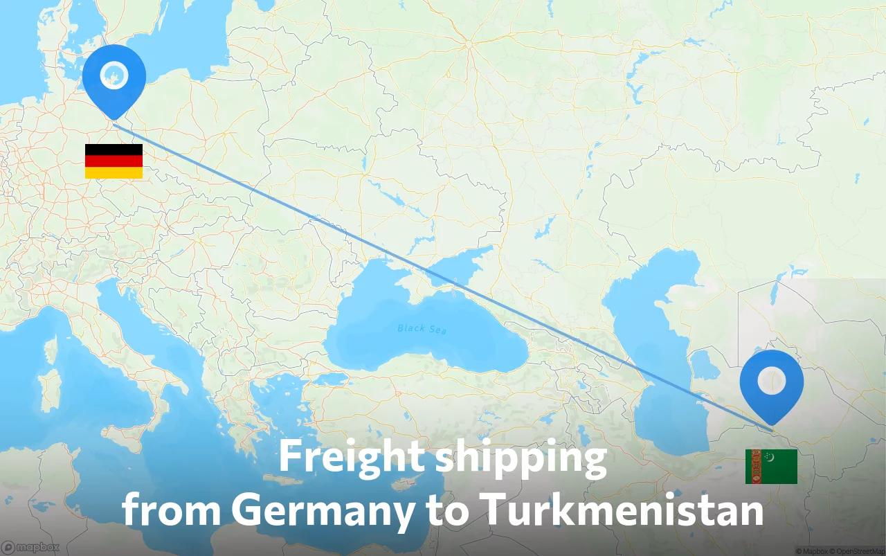 Shipping route from Germany to Turkmenistan