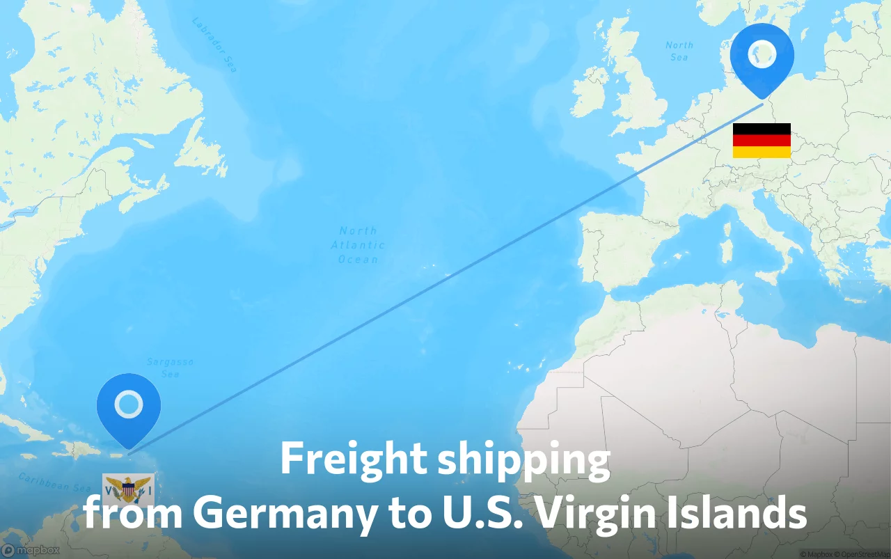 Shipping route from Germany to U.S. Virgin Islands