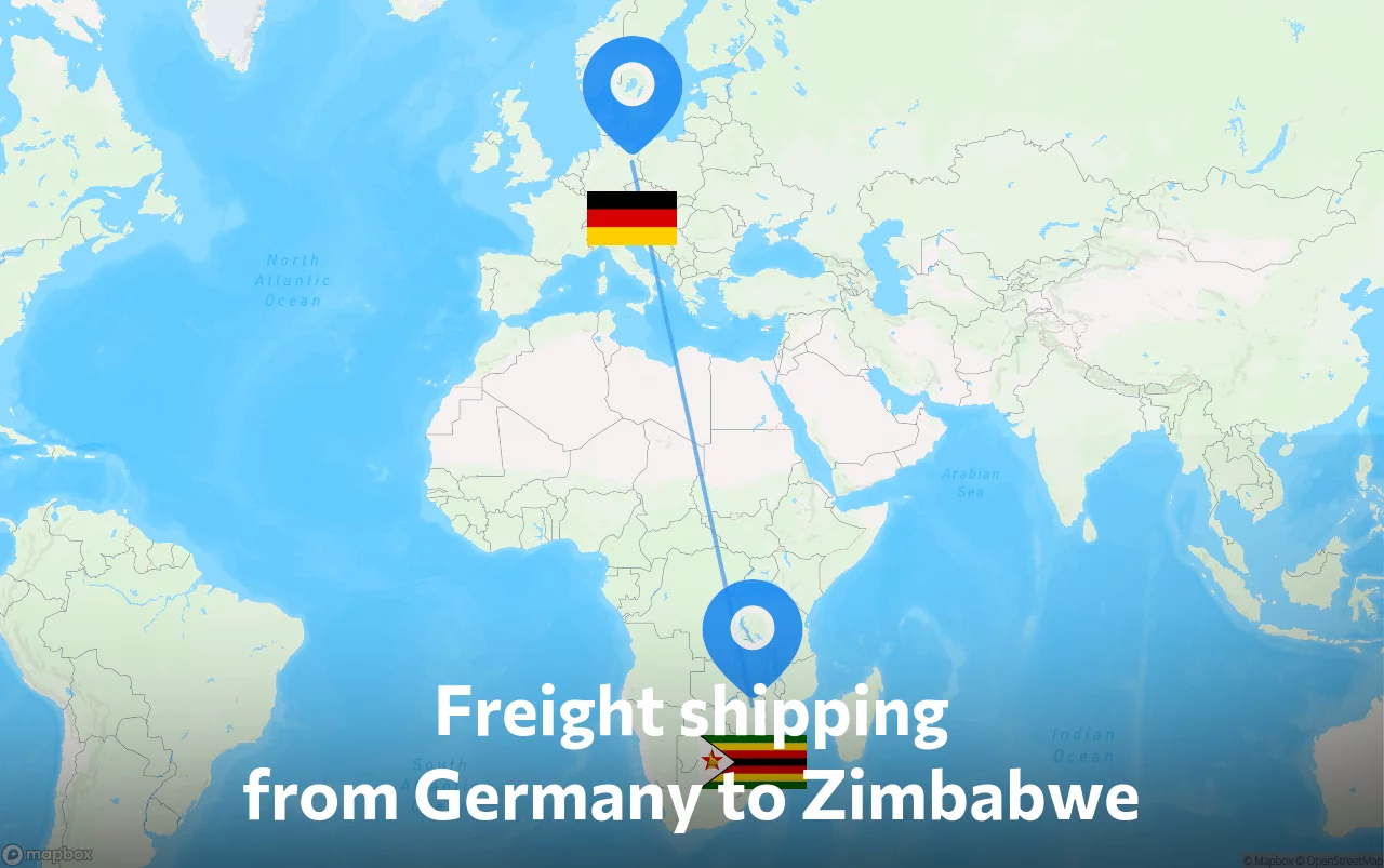 Shipping route from Germany to Zimbabwe