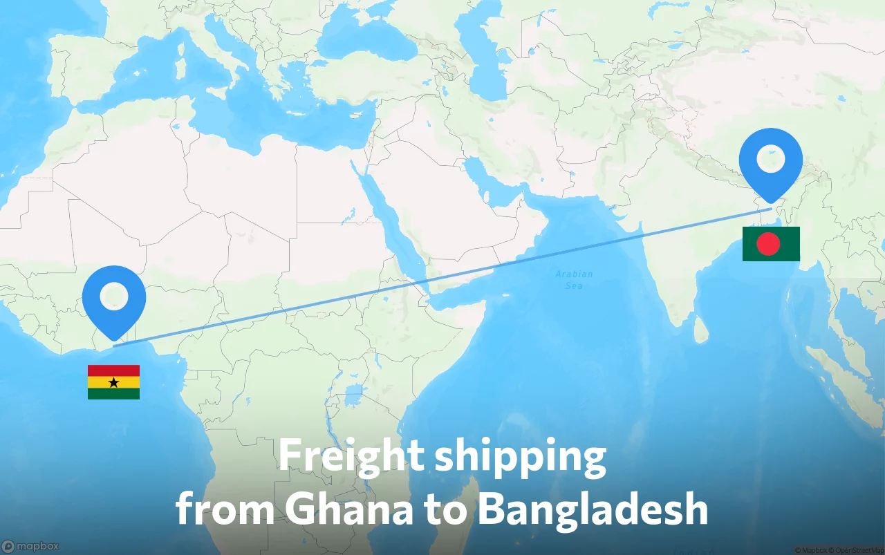 Shipping route from Ghana to Bangladesh