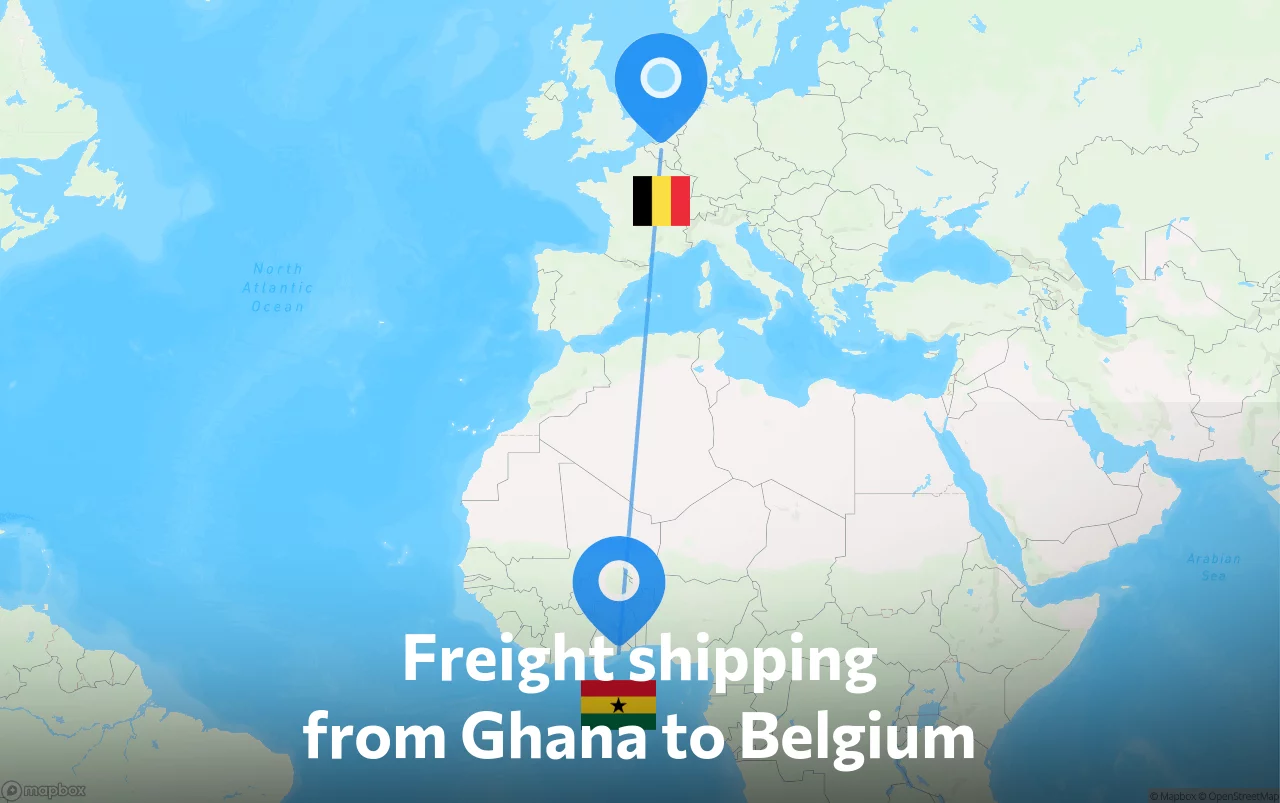 Shipping route from Ghana to Belgium