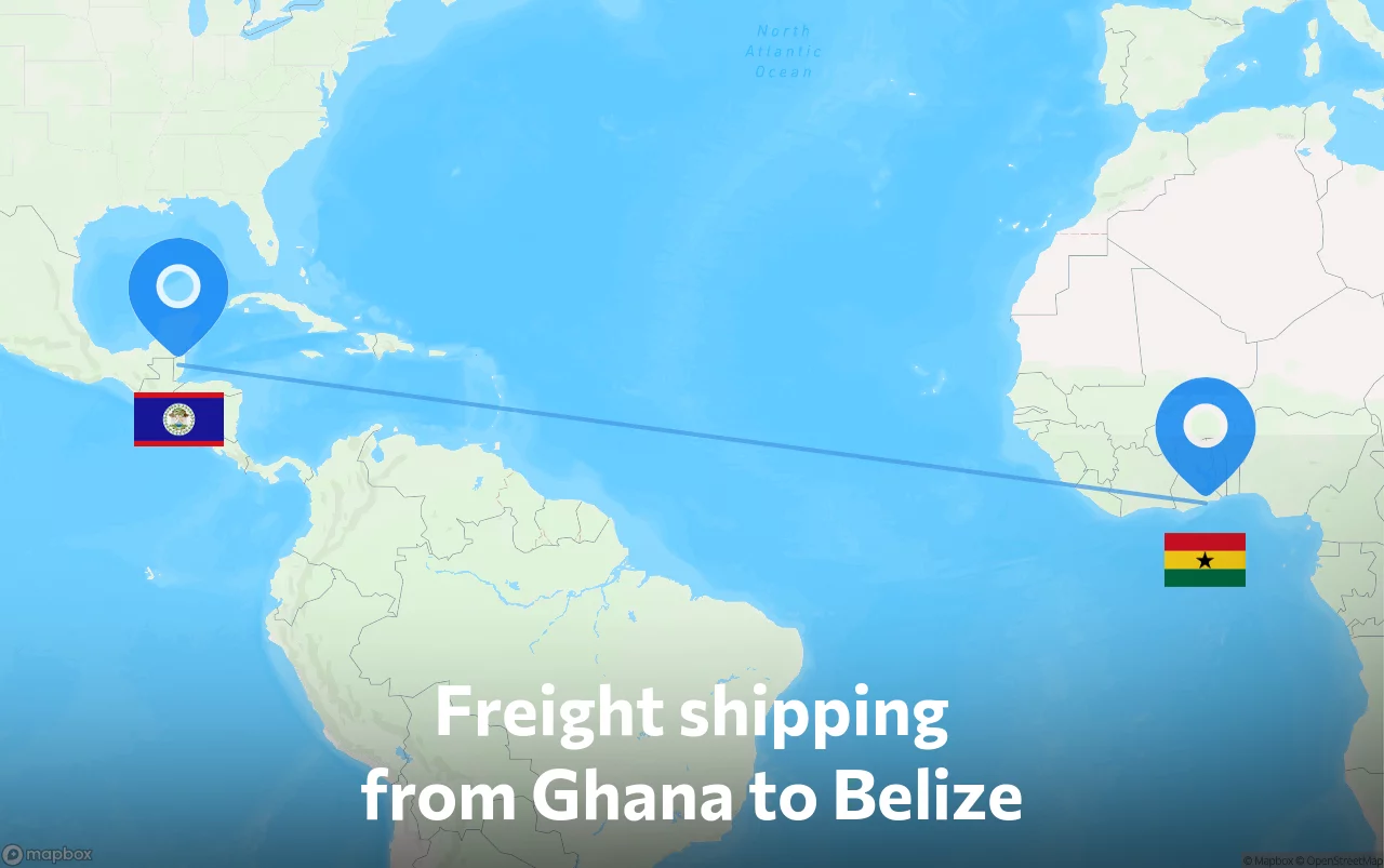 Shipping route from Ghana to Belize