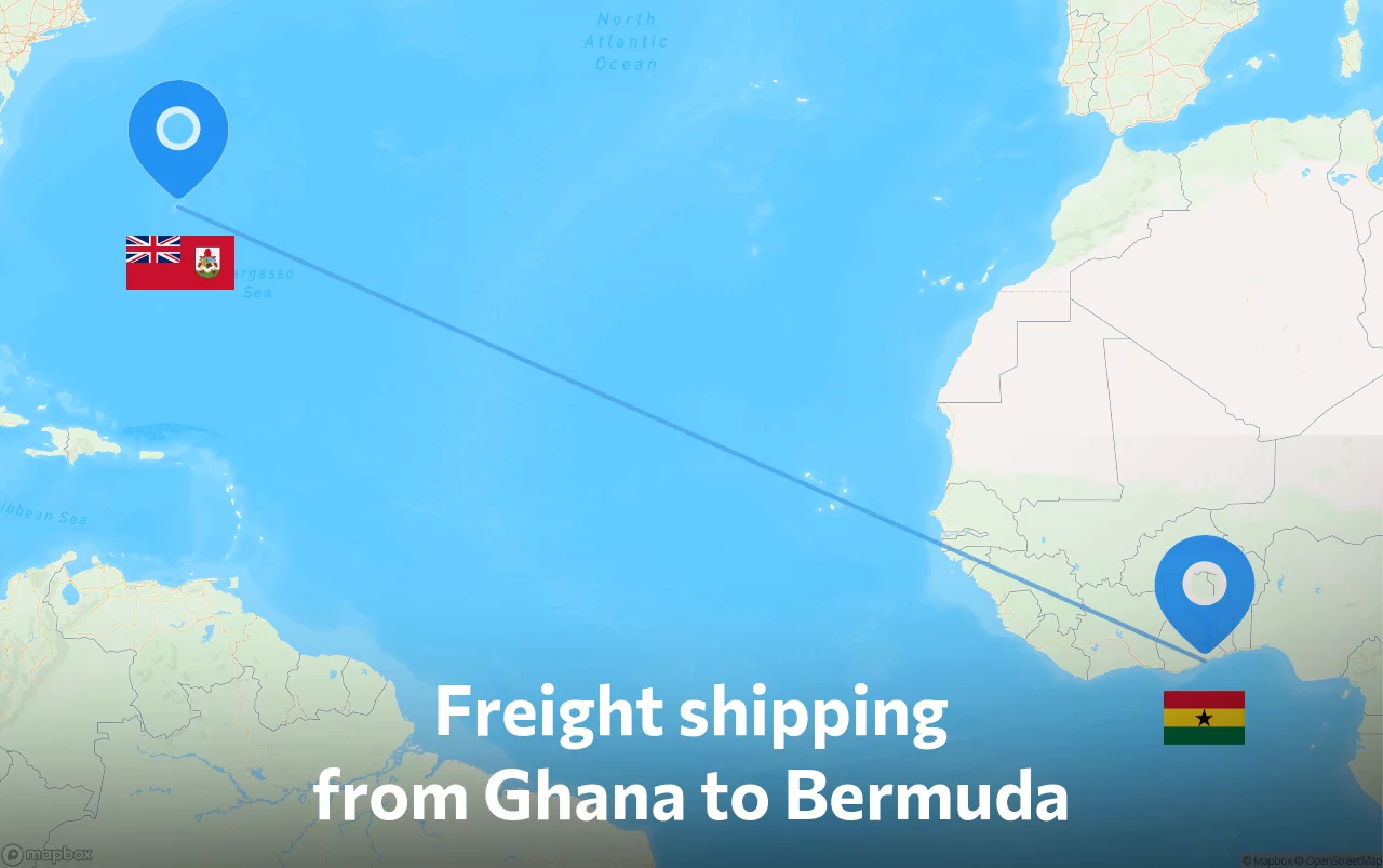 Shipping route from Ghana to Bermuda