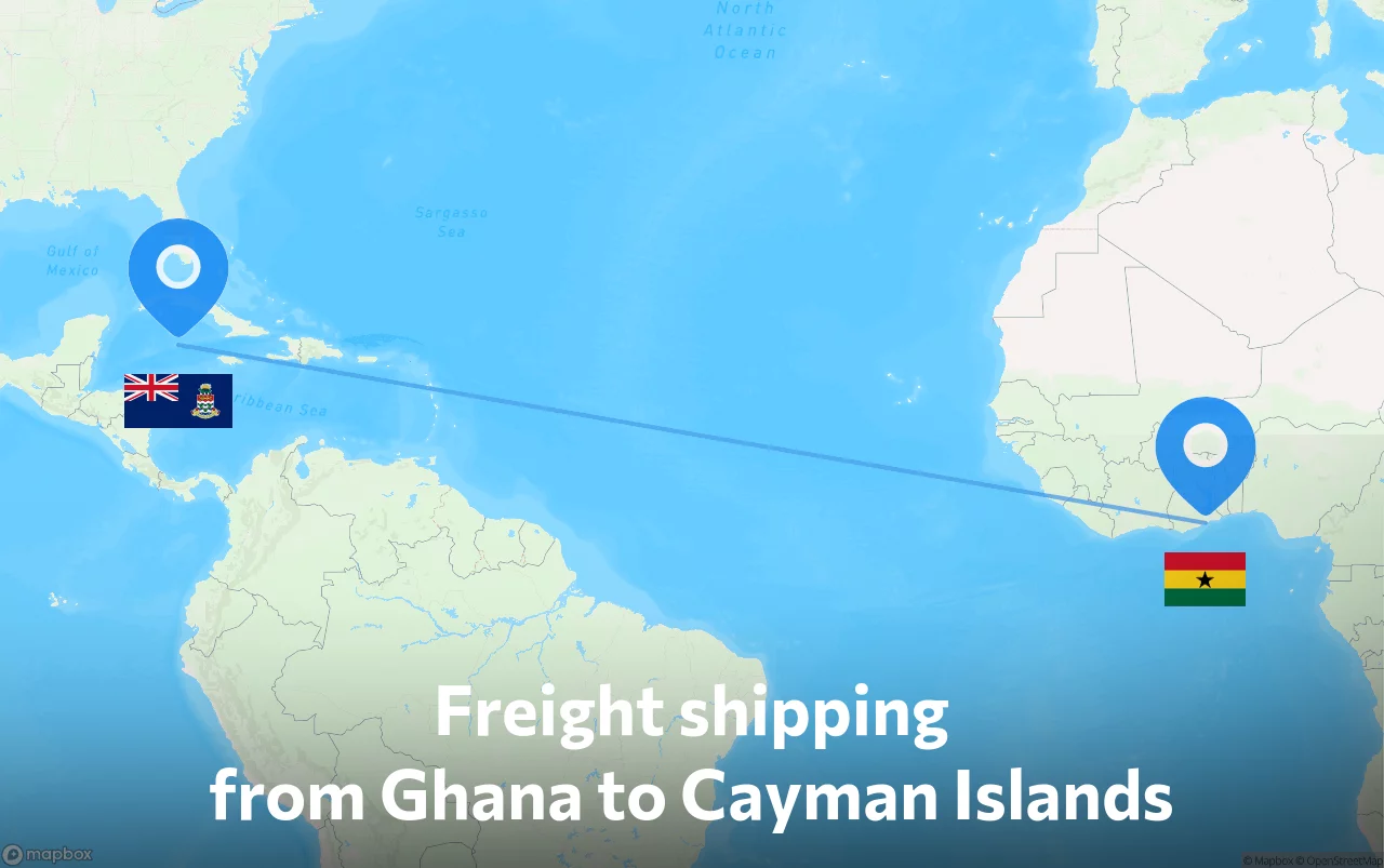 Shipping route from Ghana to Cayman Islands