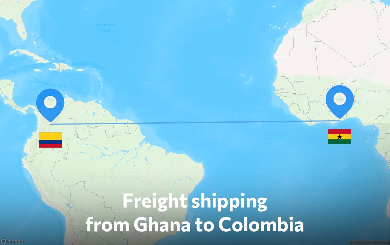 Shipping route from Ghana to Colombia
