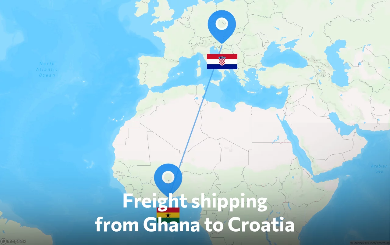 Shipping route from Ghana to Croatia