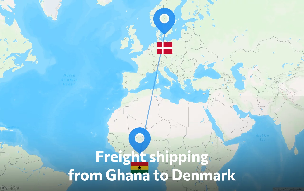 Shipping route from Ghana to Denmark
