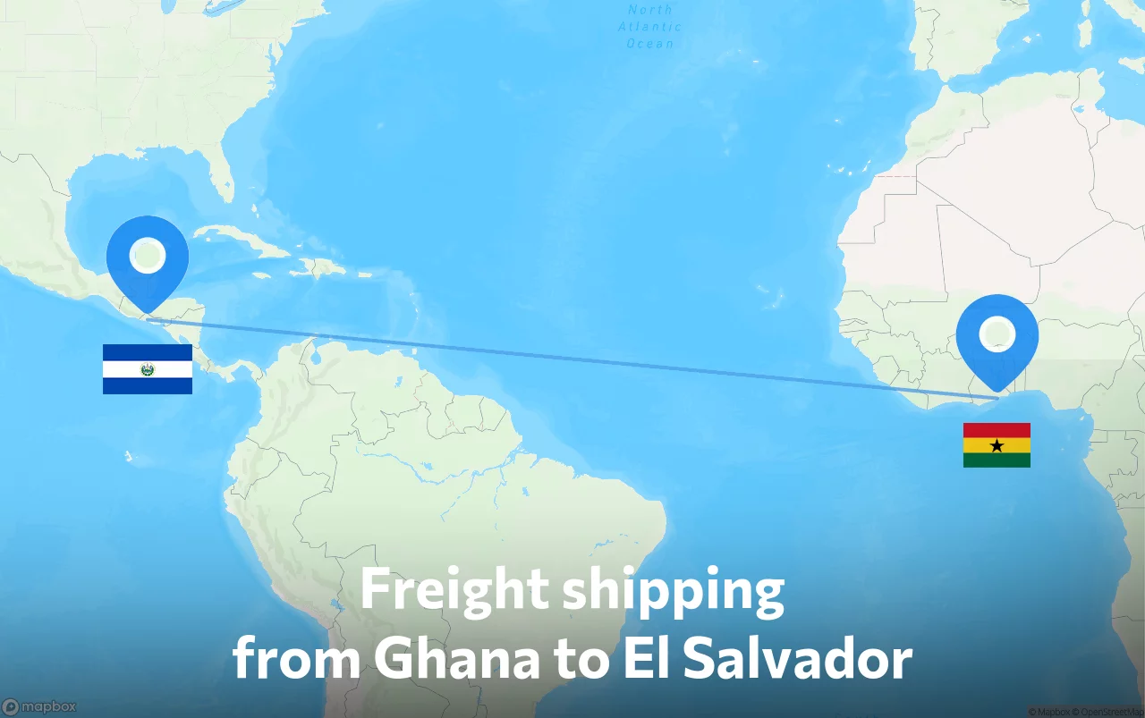 Shipping route from Ghana to El Salvador