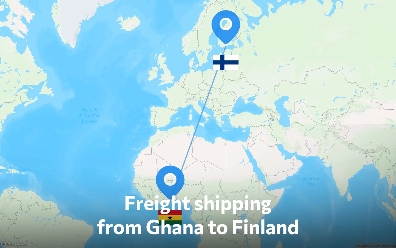 Shipping route from Ghana to Finland