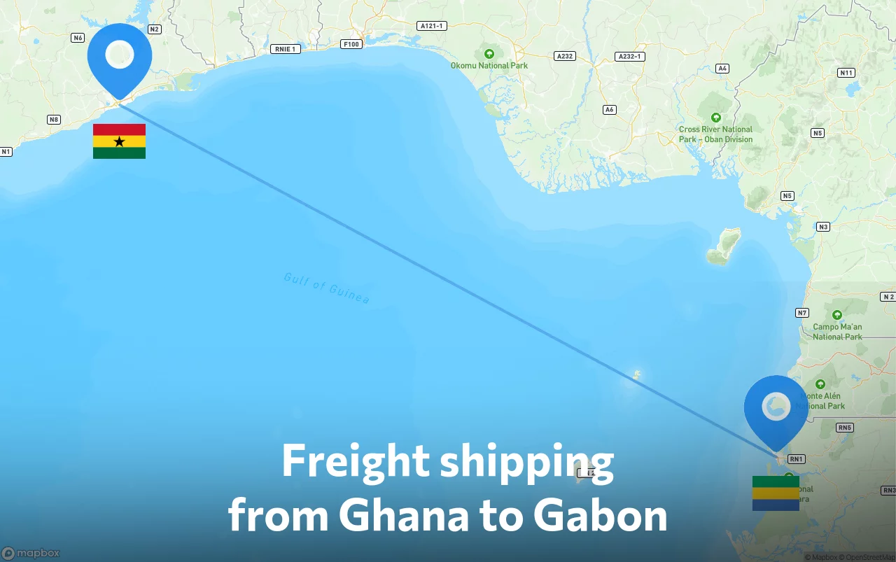 Shipping route from Ghana to Gabon