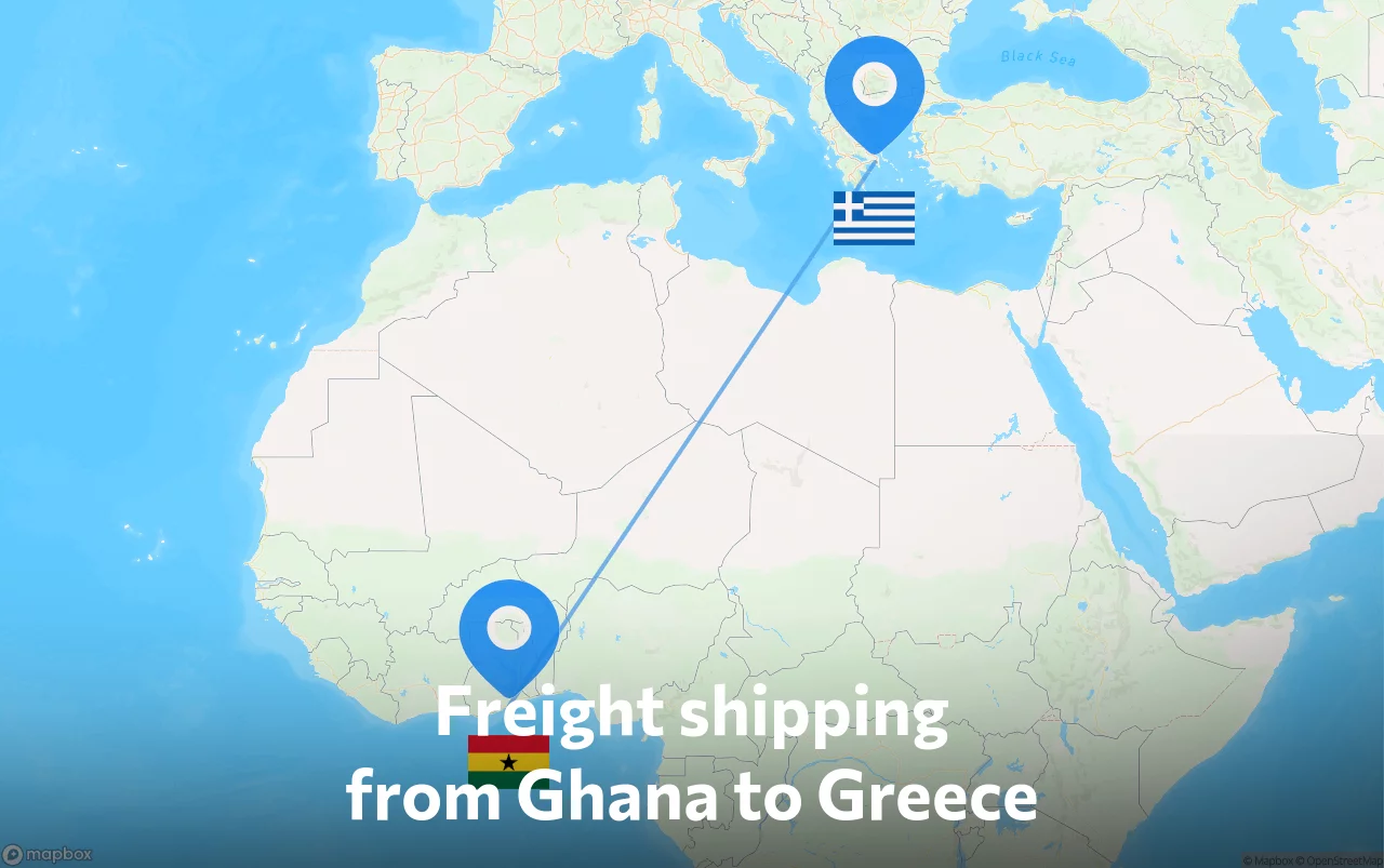 Shipping route from Ghana to Greece