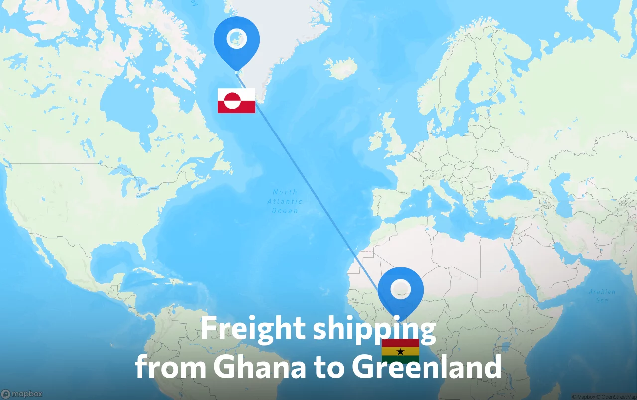 Shipping route from Ghana to Greenland