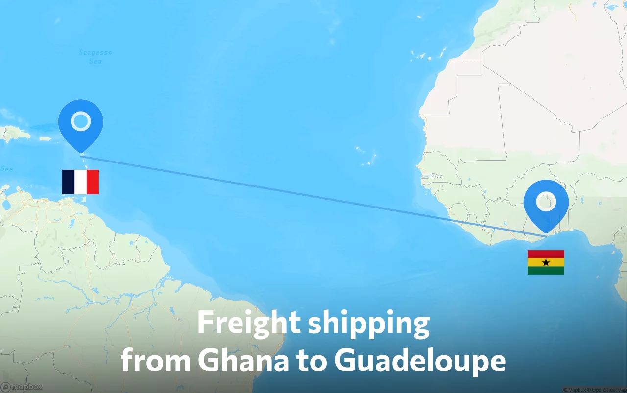 Shipping route from Ghana to Guadeloupe