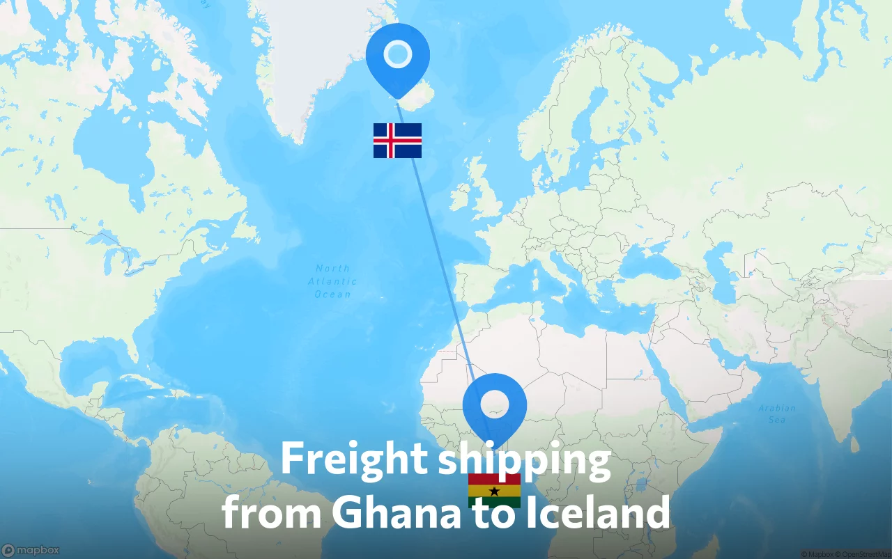 Shipping route from Ghana to Iceland