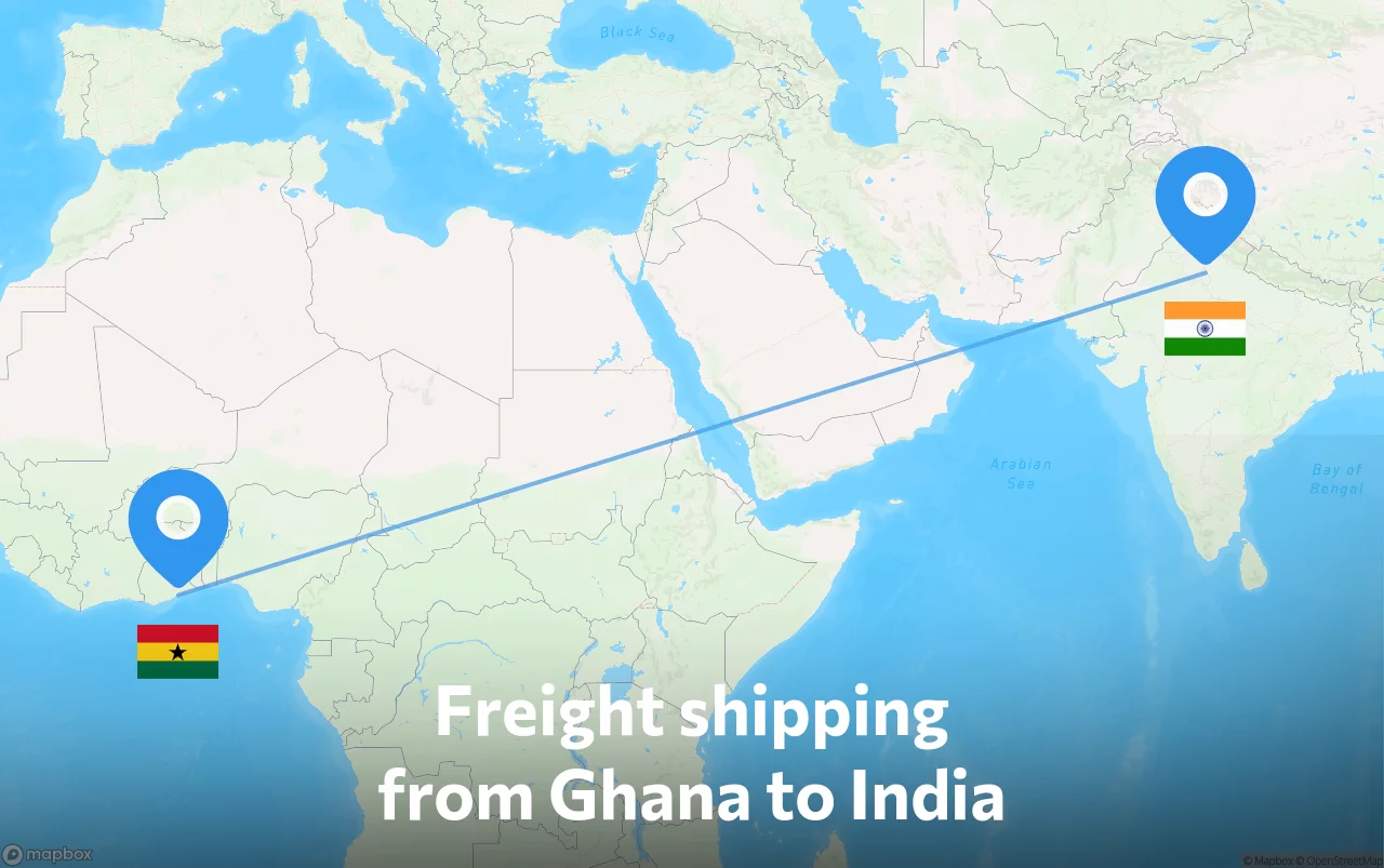Shipping route from Ghana to India