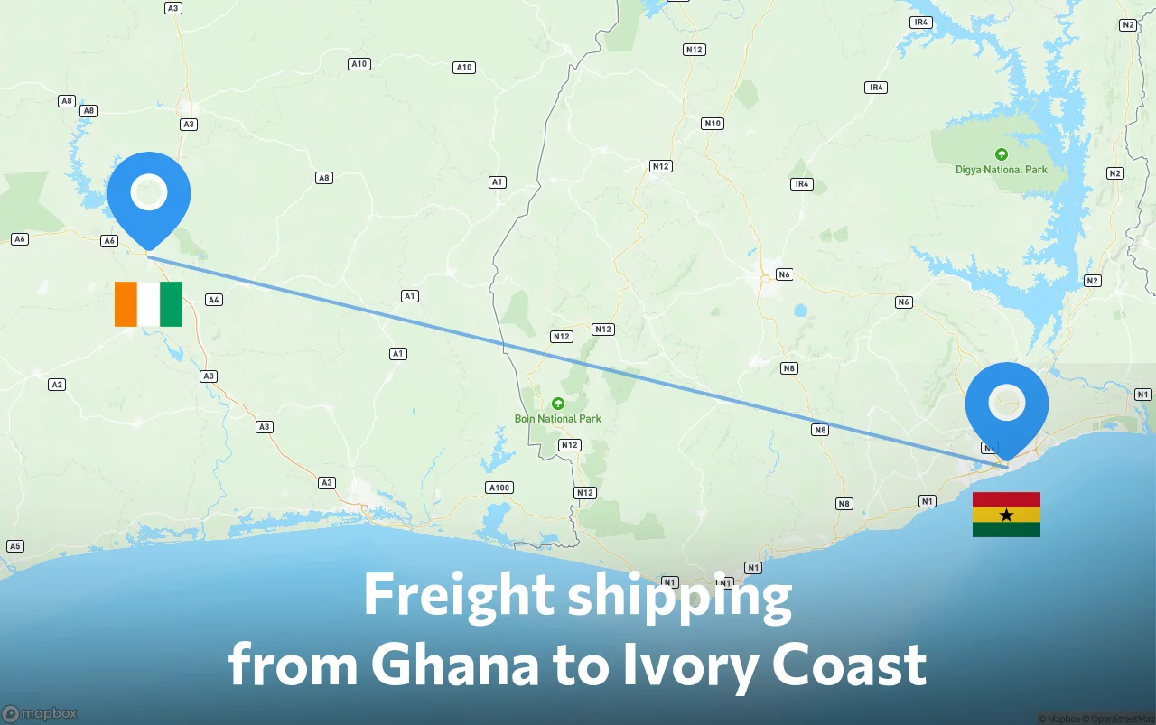 Shipping route from Ghana to Ivory Coast