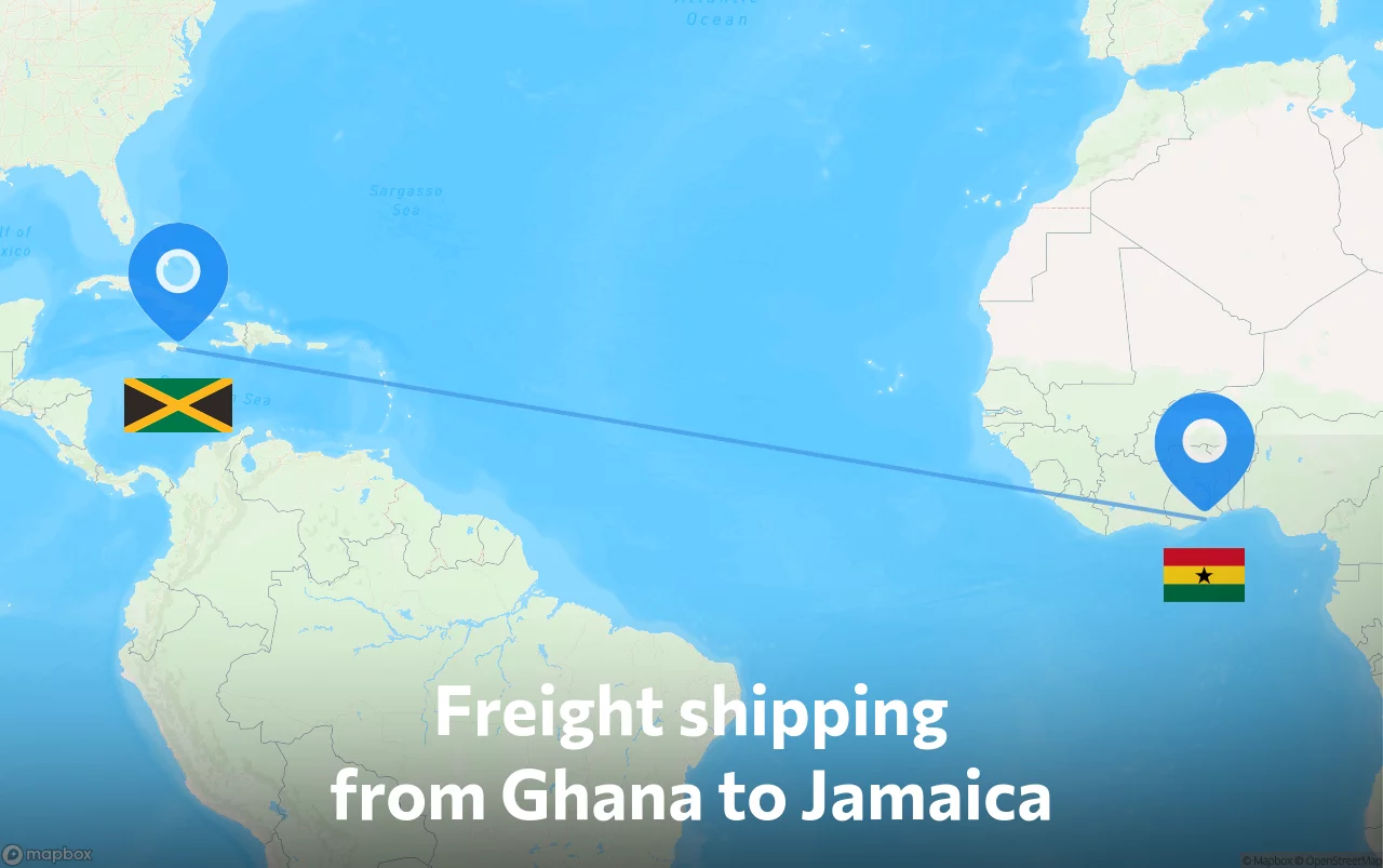 Shipping route from Ghana to Jamaica