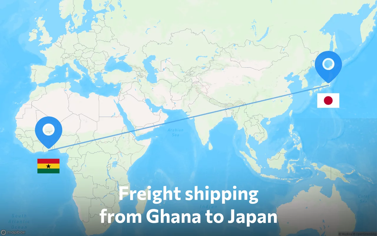 Shipping route from Ghana to Japan