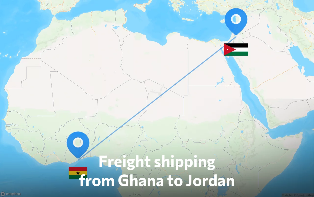 Shipping route from Ghana to Jordan
