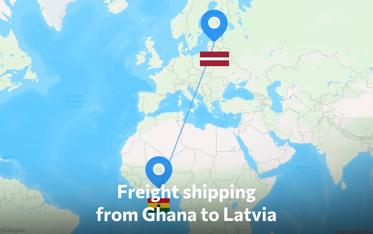 Shipping route from Ghana to Latvia
