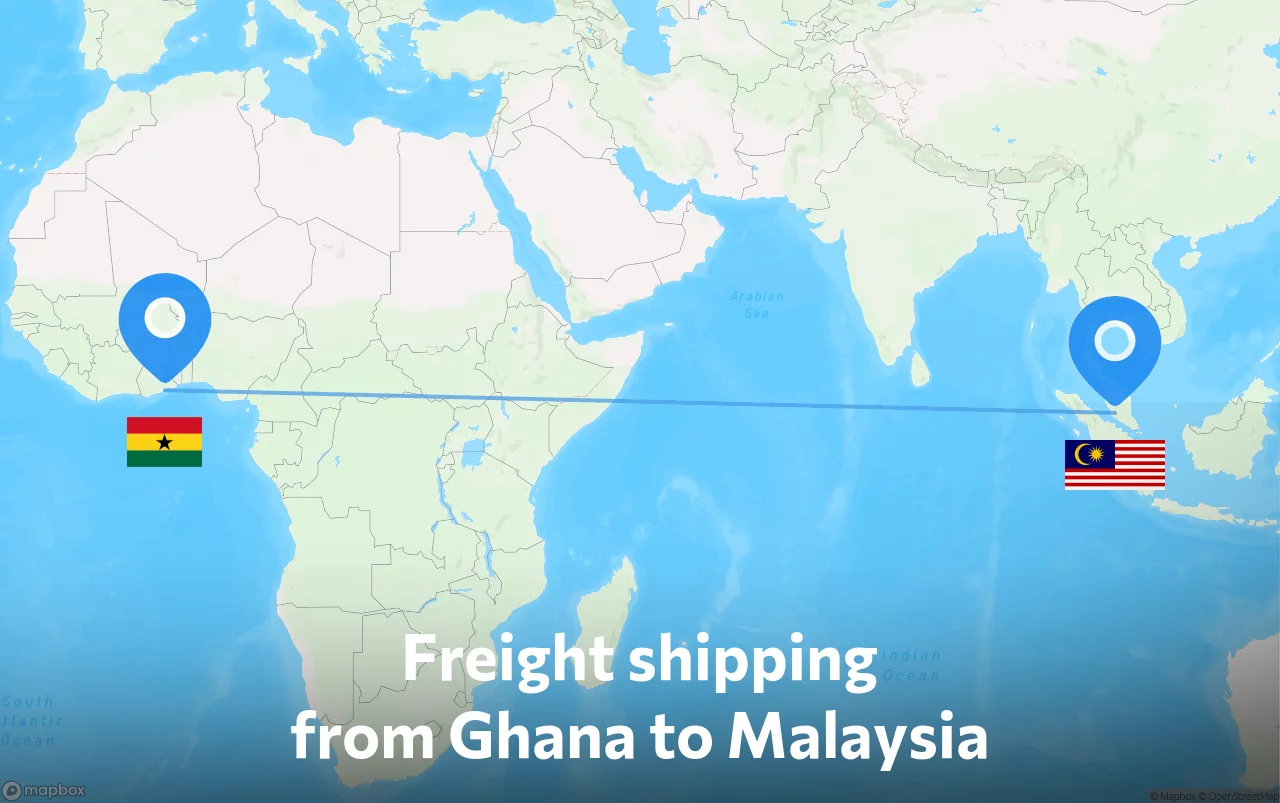 Shipping route from Ghana to Malaysia