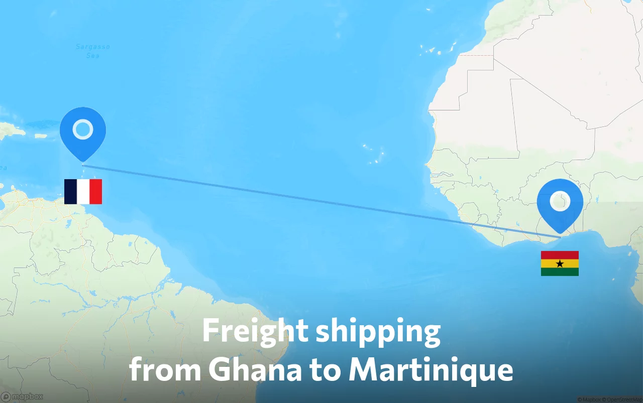 Shipping route from Ghana to Martinique