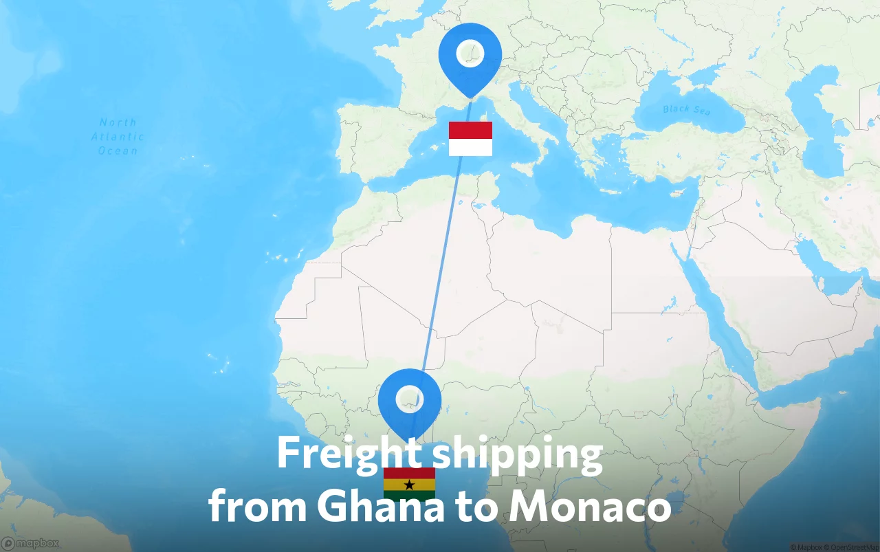 Shipping route from Ghana to Monaco