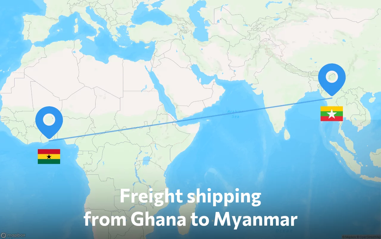 Shipping route from Ghana to Myanmar