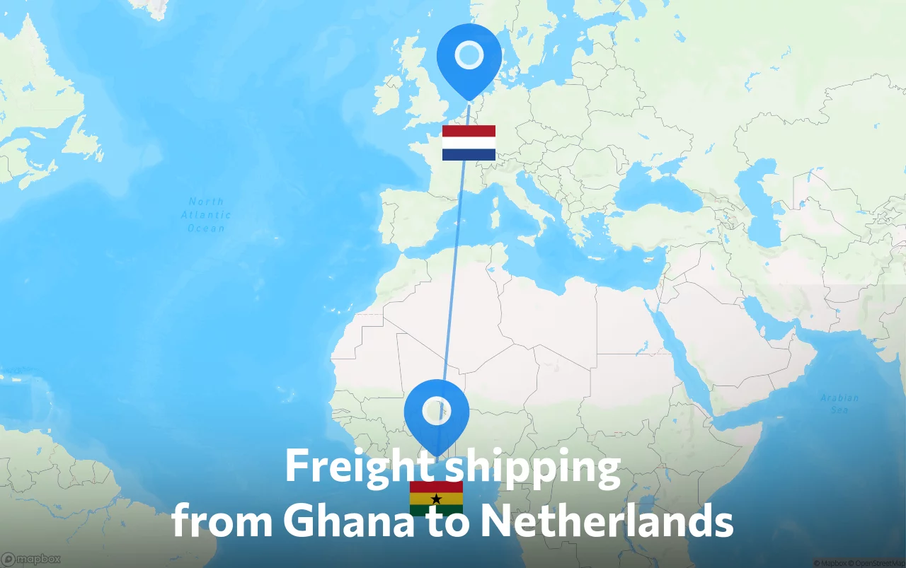Shipping route from Ghana to Netherlands