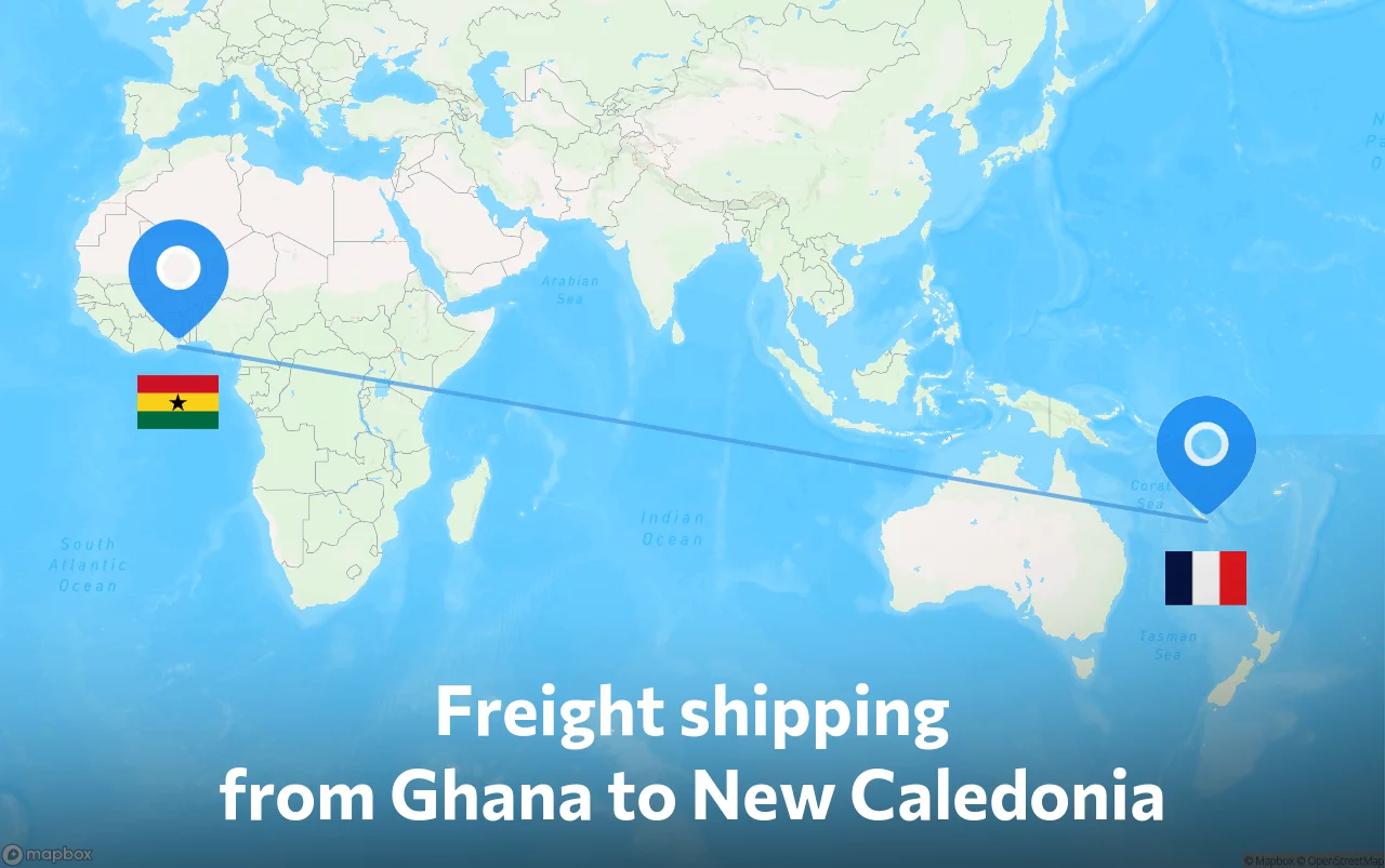 Shipping route from Ghana to New Caledonia