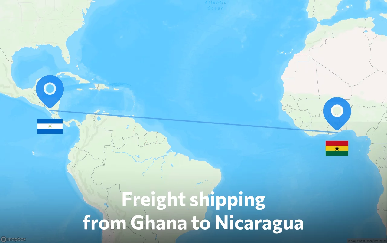 Shipping route from Ghana to Nicaragua