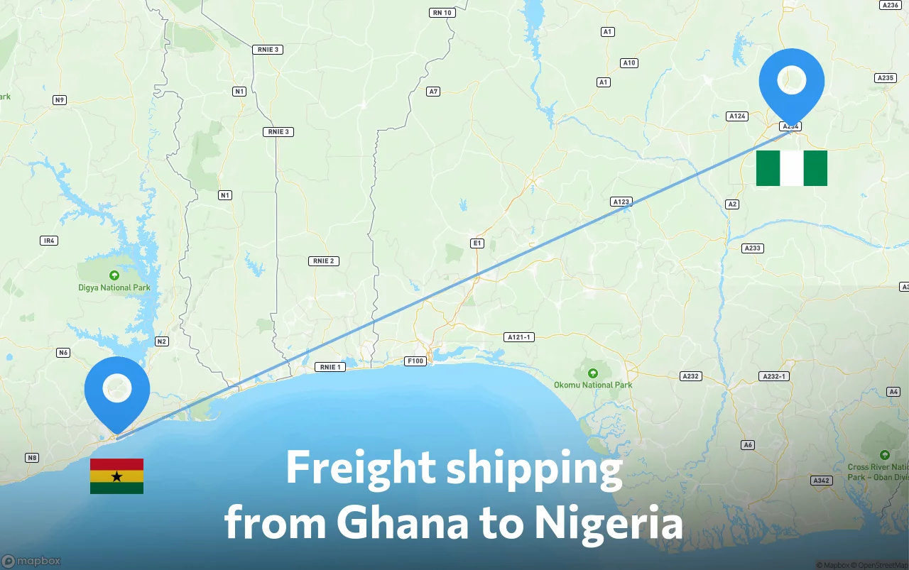 Shipping route from Ghana to Nigeria
