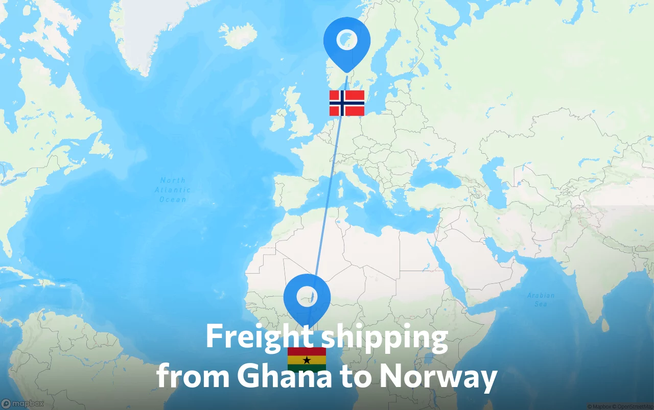 Shipping route from Ghana to Norway