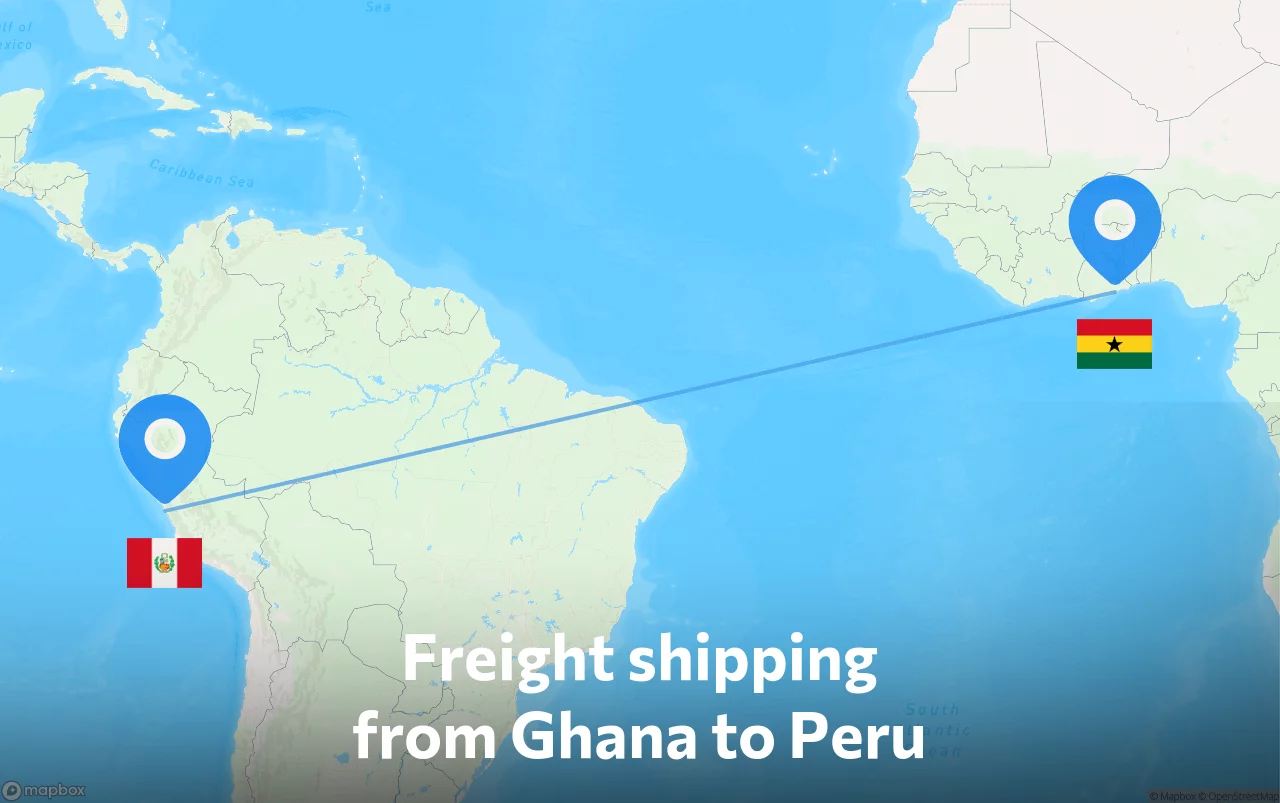 Shipping route from Ghana to Peru